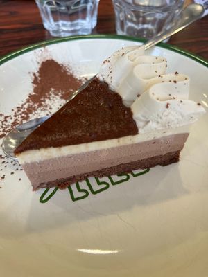 Three-Chocolate Cheesecake at Aujourd'hui Demain Cafe in Paris