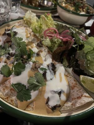 Quesadilla, a bit wet but tastes great!  at Aujourd'hui Demain Cafe in Paris