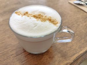 Peanut Butter Latte (I chose almond milk; soy or oat would also be available) at Aujourd'hui Demain Cafe in Paris