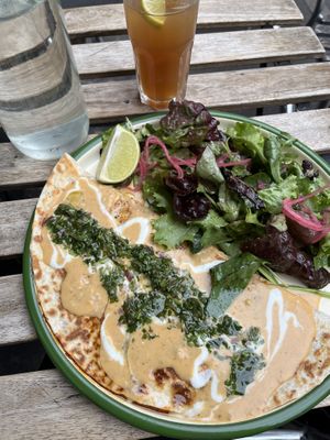 quesadilla combo with thé glacé  at Aujourd'hui Demain Cafe in Paris