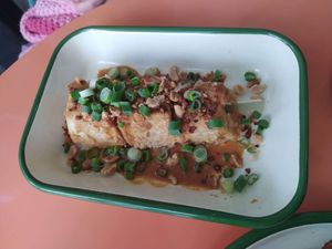 Saté tofu skewer: very cool, very little sauce .... at Aujourd'hui Demain Cafe in Paris