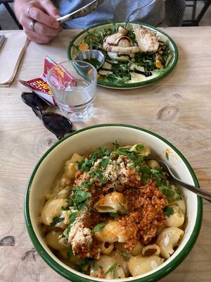Mac n cheese and doughball main (dough ball main was quite small so be aware) at Aujourd'hui Demain Cafe in Paris