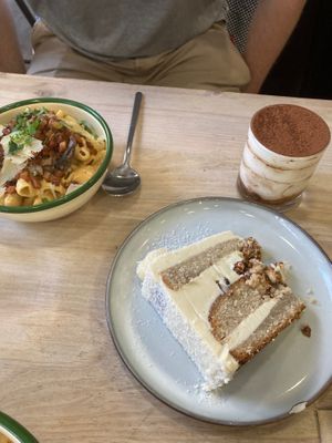 White choc cake and tiramisu  at Aujourd'hui Demain Cafe in Paris