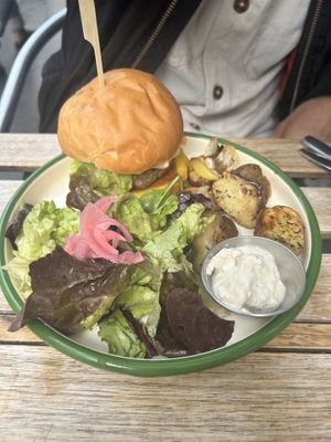Burger  at Aujourd'hui Demain Cafe in Paris