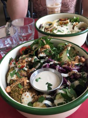 Season bowl (foreground) & Caesar salad.   at Aujourd'hui Demain Cafe in Paris