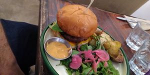 Cheddar Burger at Aujourd'hui Demain Cafe in Paris