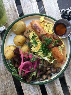 Pancakes scrambled no-egg tofu  at Aujourd'hui Demain Cafe in Paris