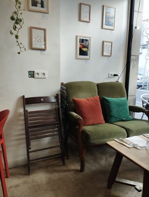 Inside at Aujourd'hui Demain Cafe in Paris