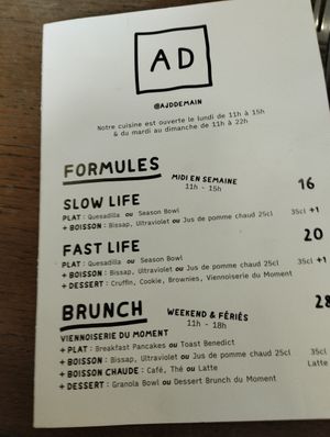 Menu at Aujourd'hui Demain Cafe in Paris
