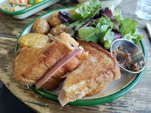 Yummy sandwich but soooo small! at Aujourd'hui Demain Cafe in Paris