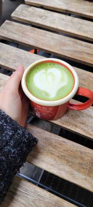 Matcha latte at Aujourd'hui Demain Cafe in Paris
