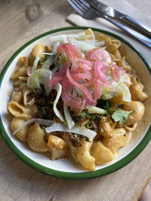 Döner Mac’n cheese  at Aujourd'hui Demain Cafe in Paris