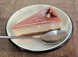 Poire Hibiscus Cheesecake at Aujourd'hui Demain Cafe in Paris