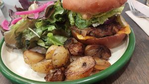 Classic burger at Aujourd'hui Demain Cafe in Paris