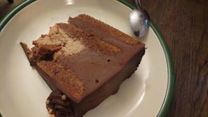 Chocolate layer cake at Aujourd'hui Demain Cafe in Paris