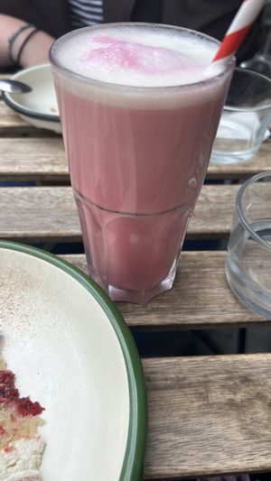 Iced Pink Latte  at Aujourd'hui Demain Cafe in Paris