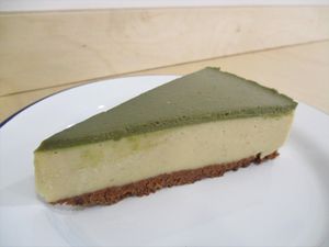 Matcha cheesecake at Aujourd'hui Demain Cafe in Paris