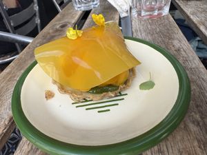 Brunch dessert: mango sorbet thing  at Aujourd'hui Demain Cafe in Paris