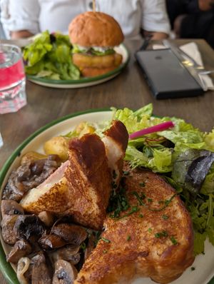 The Croique monsieur and the no fish burger. at Aujourd'hui Demain Cafe in Paris