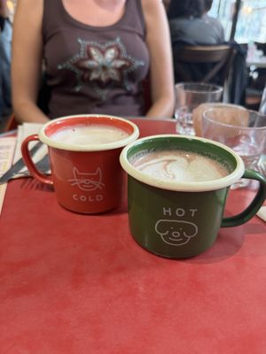 Vegan chai latte and hot choccy!  at Aujourd'hui Demain Cafe in Paris