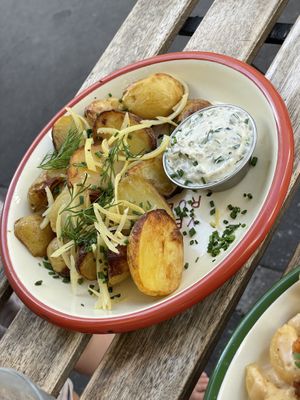 Potatoes with sourcream  at Aujourd'hui Demain Cafe in Paris