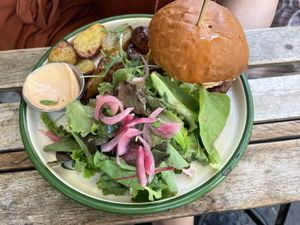 Burger  at Aujourd'hui Demain Cafe in Paris