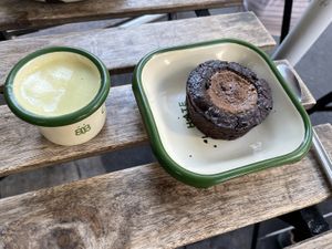 Chocholate cake  at Aujourd'hui Demain Cafe in Paris