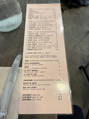 Drink menu   at Aujourd'hui Demain Cafe in Paris