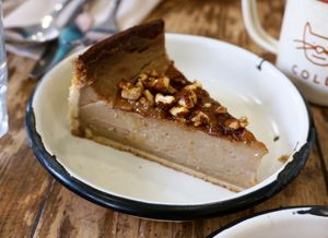 Hazelnut flan at Aujourd'hui Demain Cafe in Paris