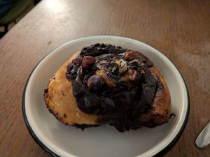 Chocolate hazelnut croissant at Aujourd'hui Demain Cafe in Paris