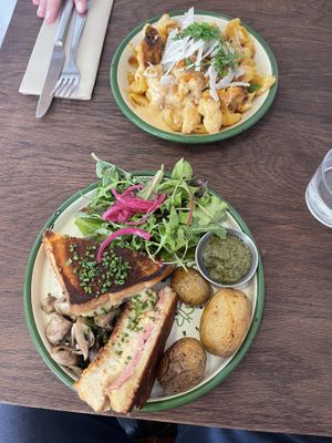 Croque Monsier and Chickn Mac  at Aujourd'hui Demain Cafe in Paris