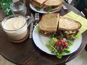 The best food and tasty peanut butter latte  at Aujourd'hui Demain Cafe in Paris