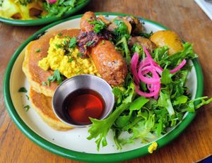 Breakfast pancakes at Aujourd'hui Demain Cafe in Paris