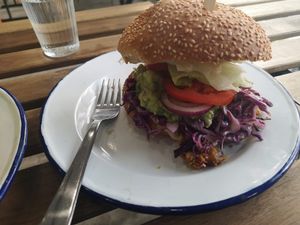 Burger at Aujourd'hui Demain Cafe in Paris