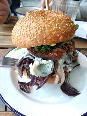 Grand bleu burger at Aujourd'hui Demain Cafe in Paris
