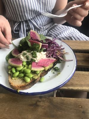 Avocado toast  at Aujourd'hui Demain Cafe in Paris