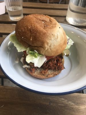 Bacon burger at Aujourd'hui Demain Cafe in Paris