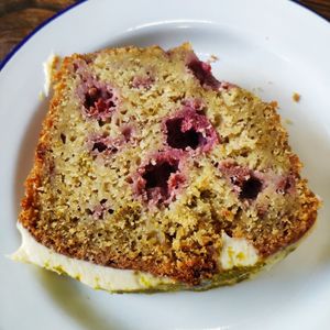 Pistachio raspberry cake at Aujourd'hui Demain Cafe in Paris