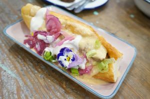 Hot Dog at Aujourd'hui Demain Cafe in Paris