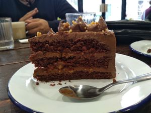 This chocolate layered cake was just one of the best I have tasted in a long time at Aujourd'hui Demain Cafe in Paris