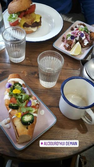 Delicious burger and hot-dog last november !  at Aujourd'hui Demain Cafe in Paris