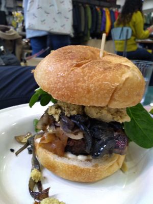Christmas burger with faux gras at Aujourd'hui Demain Cafe in Paris