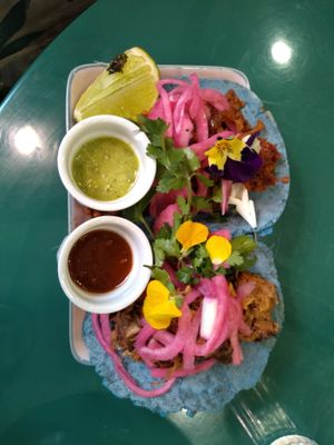 Tacos one jack fruit other Cho papas at Aujourd'hui Demain Cafe in Paris