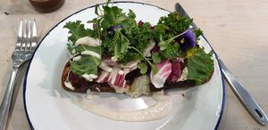 The mushroom toast at Aujourd'hui Demain Cafe in Paris
