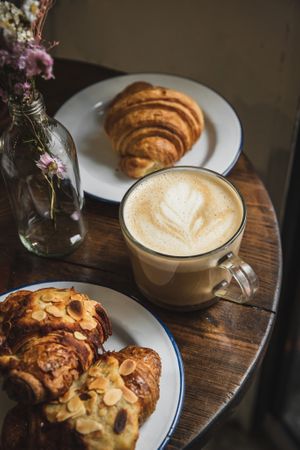 Latte & croissant breakfast at Aujourd'hui Demain Cafe in Paris