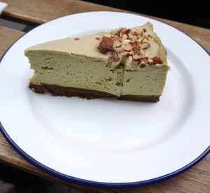 Matcha cheesecake at Aujourd'hui Demain Cafe in Paris