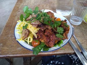 Crispy cesar chicken salad at Aujourd'hui Demain Cafe in Paris
