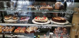 Desserts selection at Aujourd'hui Demain Cafe in Paris