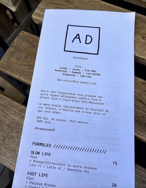 Carte   at Aujourd'hui Demain Cafe in Paris