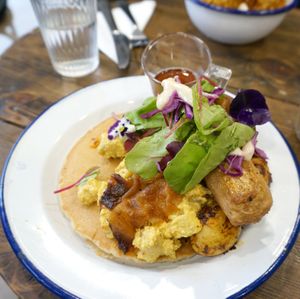 Breakfast pancakes at Aujourd'hui Demain Cafe in Paris